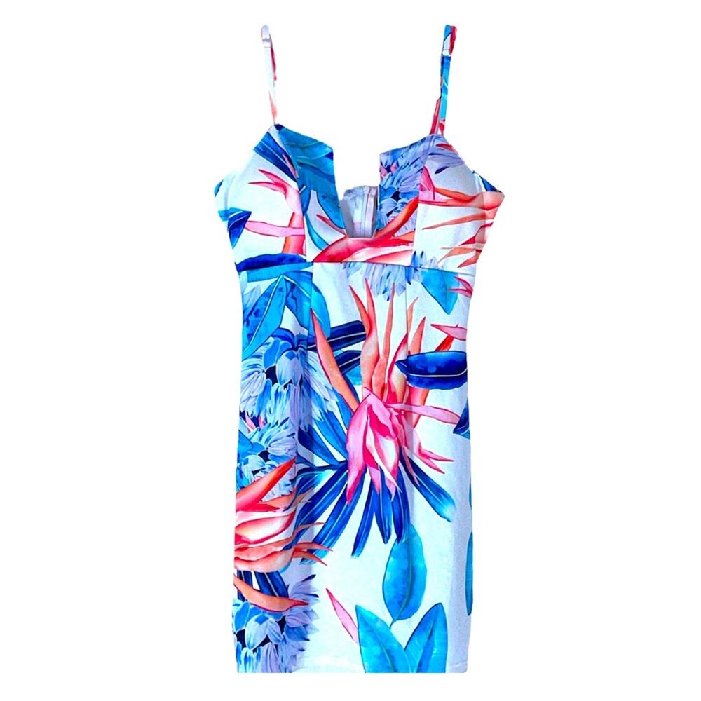 Zeagoo Deep V Neck Floral Spaghetti Strap Bodycon Dress NEW size Small
